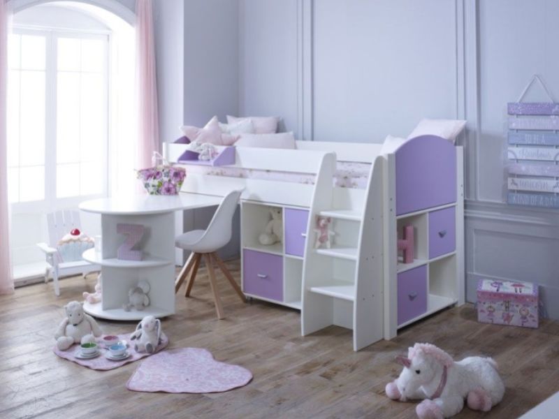 Kids Avenue Eli G Midsleeper Bed Set In White And Lilac