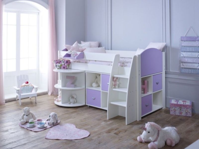 Kids Avenue Eli G Midsleeper Bed Set In White And Lilac