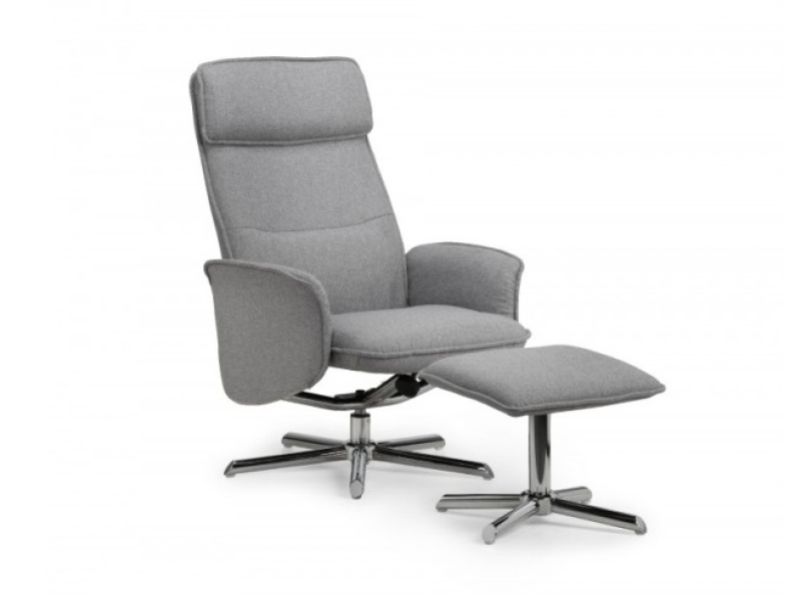 Julian Bowen Aria Recliner Chair With Stool In Grey Fabric