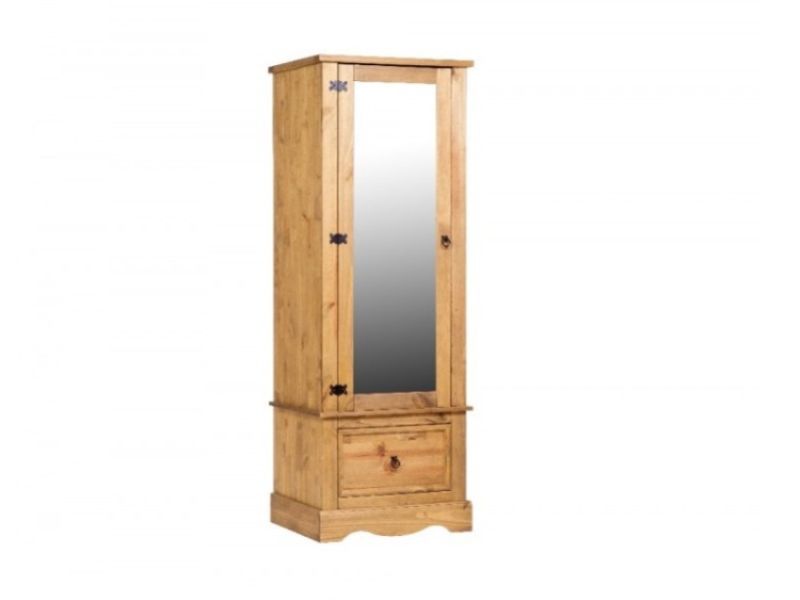 Core Corona Pine Single Mirror Door Wardrobe