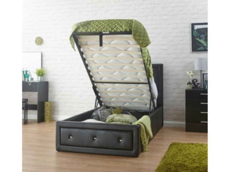 GFW Hollywood 3ft Single Black Faux Leather Ottoman Lift Bed Frame
