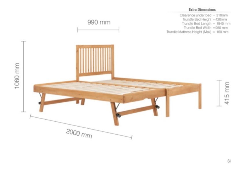 Birlea Buxton 3ft Single Wooden Guest Bed In Honey Pine