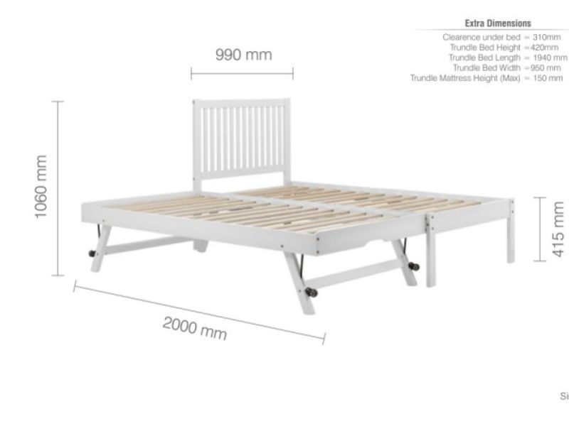 Birlea Buxton 3ft Single Wooden Guest Bed In White