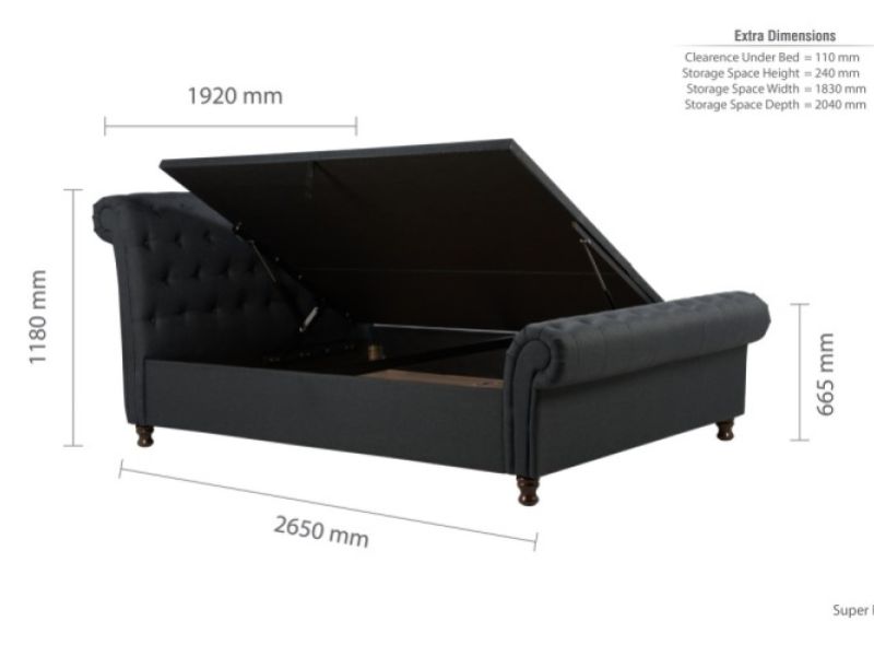 Birlea Castello 6ft Super Kingsize Charcoal Fabric Ottoman Bed Frame