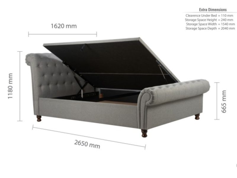 Birlea Castello 5ft Kingsize Grey Fabric Ottoman Bed Frame