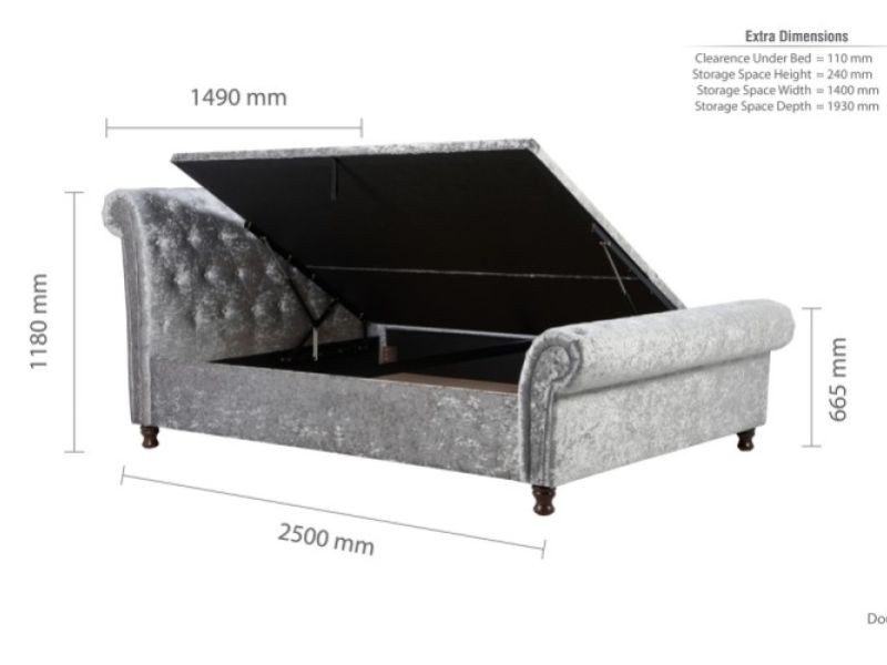 Birlea Castello 4ft6 Double Steel Crushed Velvet Fabric Ottoman Bed Frame