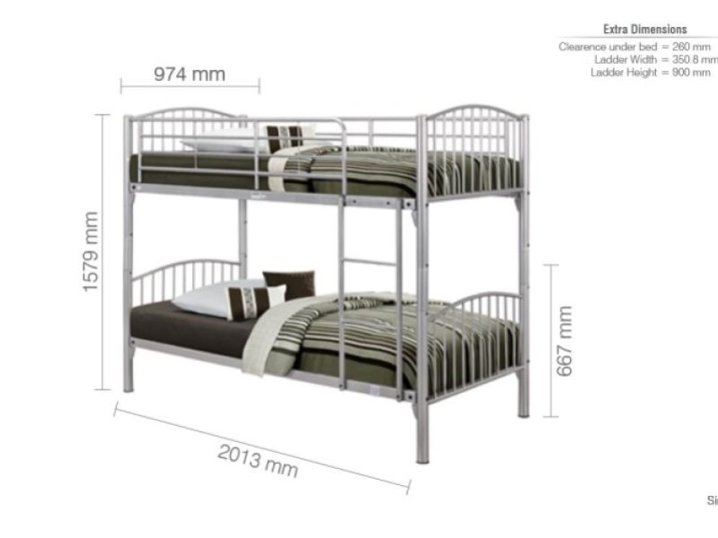 Birlea Corfu Silver Metal Bunk Bed Frame