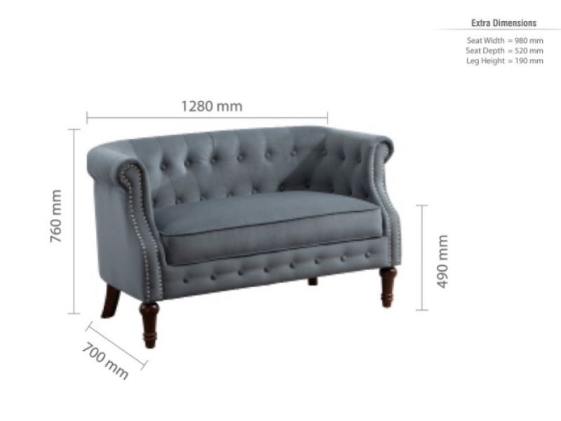 Birlea Freya 2 Seater Sofa In Grey Fabric