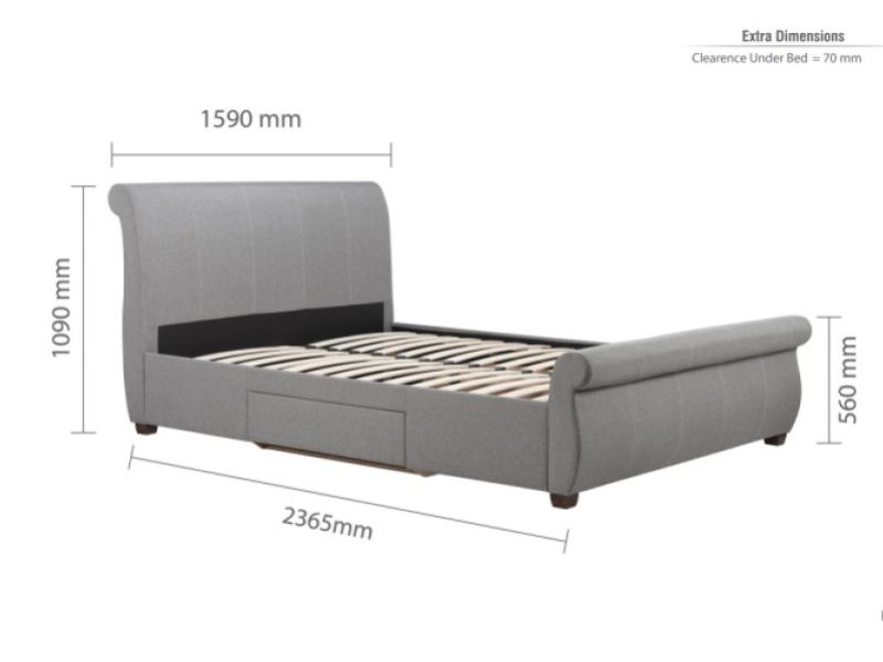 Birlea Lancaster 5ft Kingsize Grey Fabric Bed Frame With Drawers