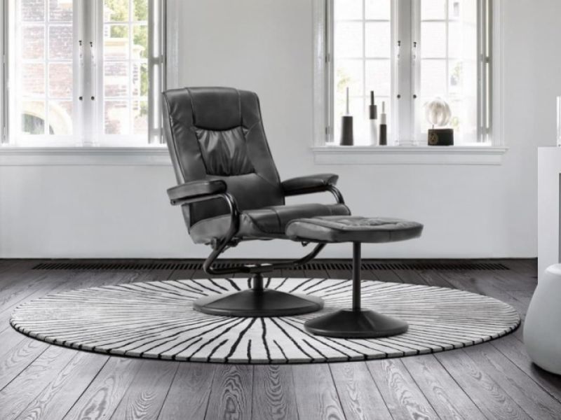 Birlea Memphis Black Faux Leather Swivel Chair And Stool