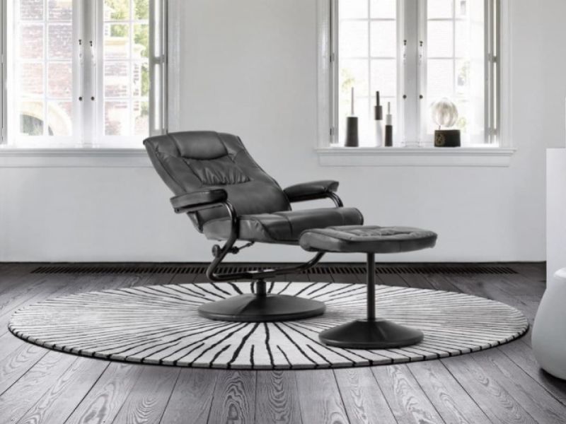 Birlea Memphis Black Faux Leather Swivel Chair And Stool