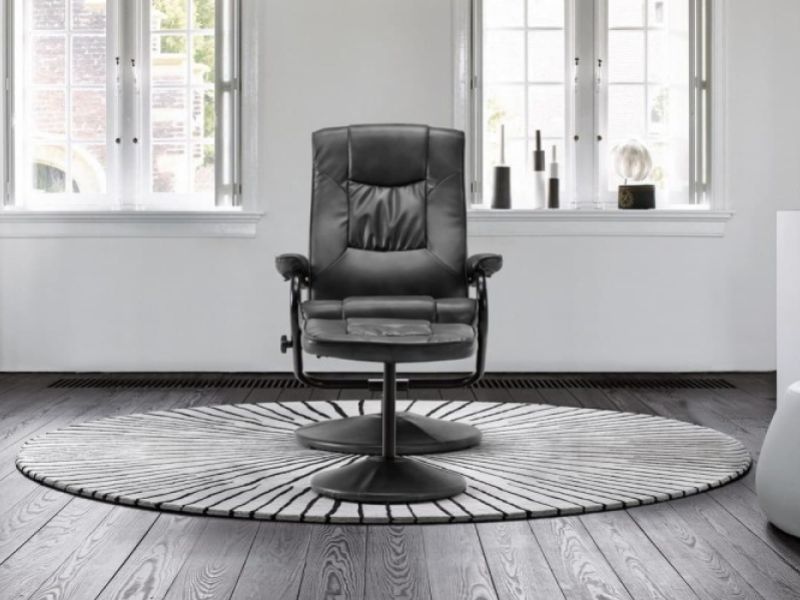 Birlea Memphis Black Faux Leather Swivel Chair And Stool