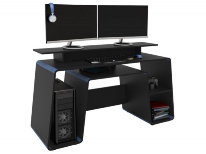 Birlea Onyx Black And Blue Gaming Desk