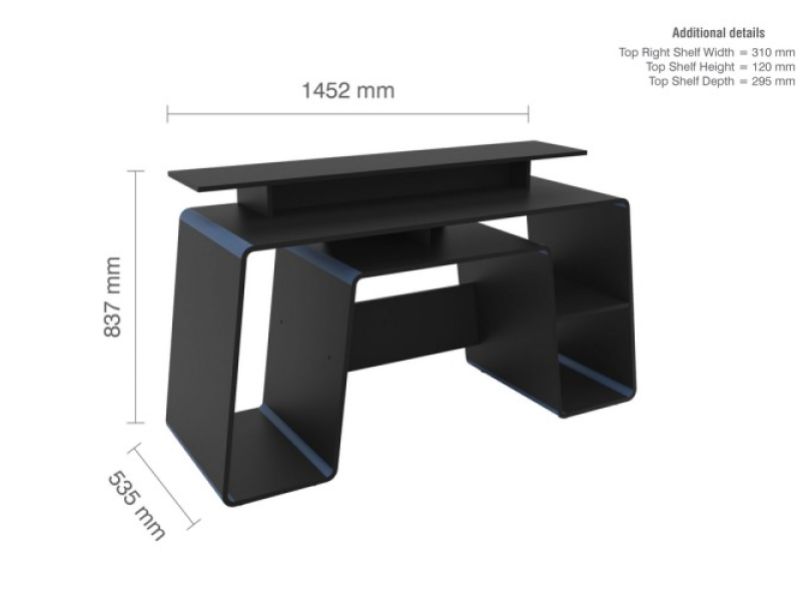 Birlea Onyx Black And Blue Gaming Desk