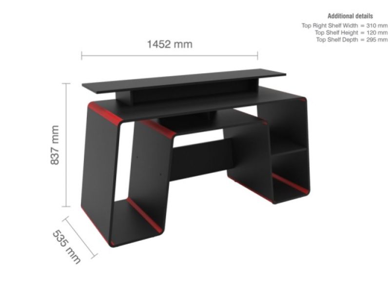 Birlea Onyx Black And Red Gaming Desk