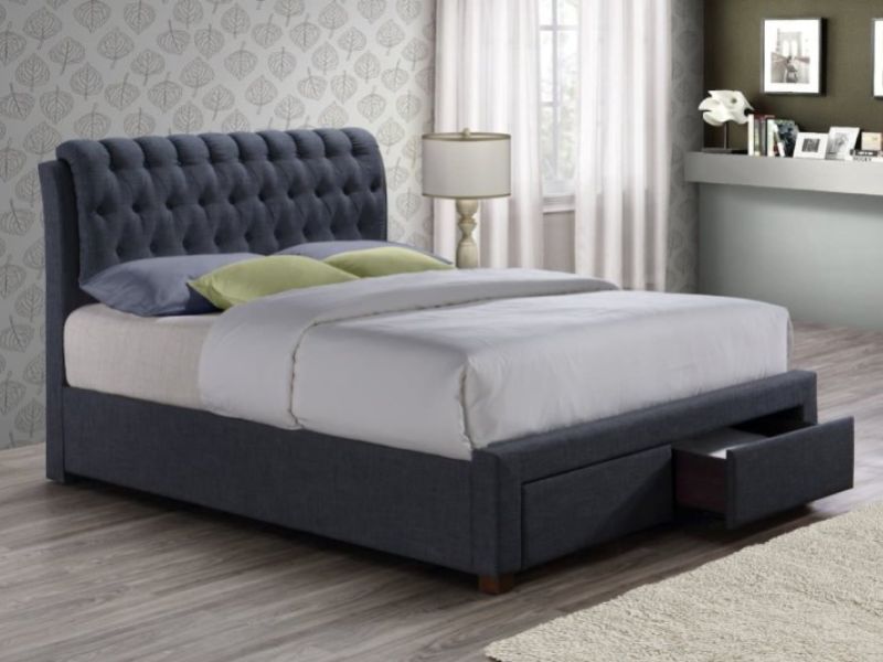 Birlea Valentino 5ft Kingsize Charcoal Fabric Bed Frame with 2 Drawers
