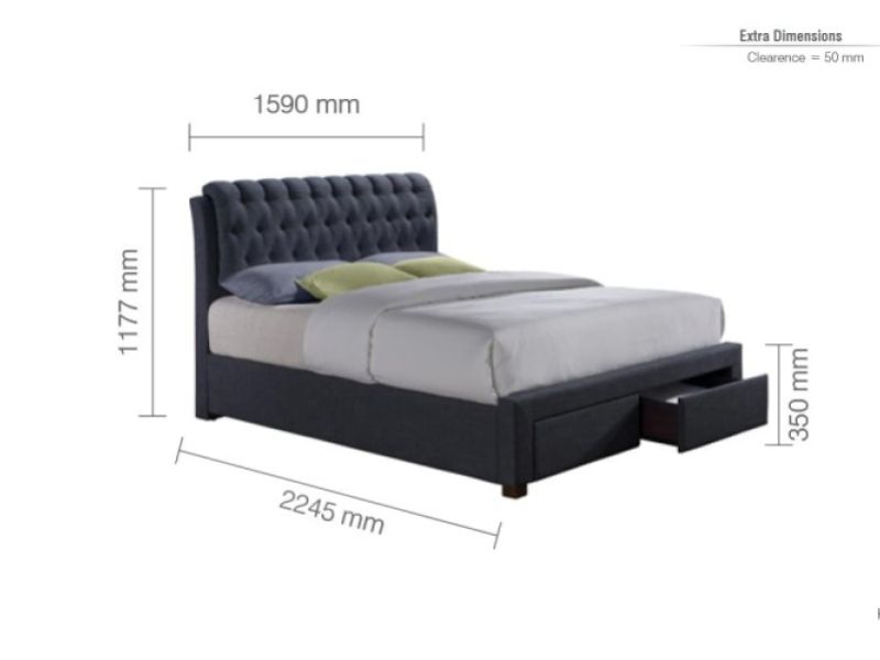 Birlea Valentino 5ft Kingsize Charcoal Fabric Bed Frame with 2 Drawers