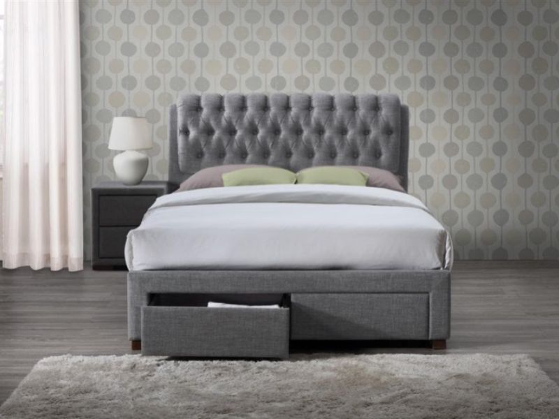 Birlea Valentino 4ft6 Double Grey Fabric Bed Frame with 2 Drawers