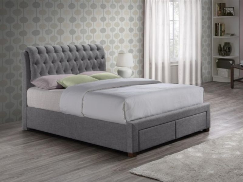 Birlea Valentino 5ft Kingsize Grey Fabric Bed Frame with 2 Drawers