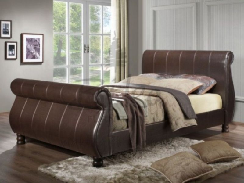 Birlea Marseille 4ft6 Double Brown Faux Leather Sleigh Bed