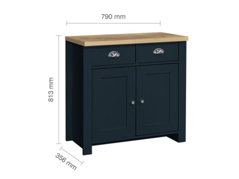 Birlea Highgate Navy Blue And Oak Finish 2 Drawer 2 Door Sideboard