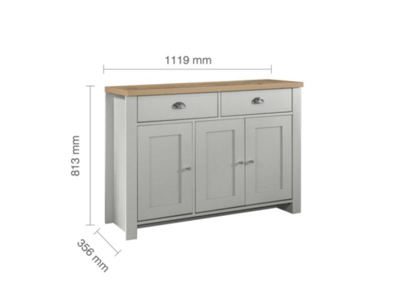 Birlea Highgate Grey And Oak Finish 2 Drawer 3 Door Sideboard