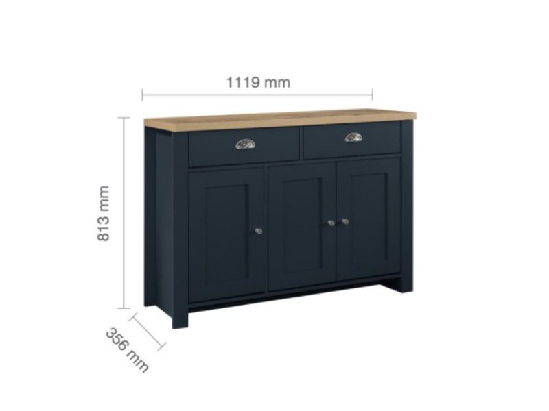 Birlea Highgate Navy Blue And Oak Finish 2 Drawer 3 Door Sideboard