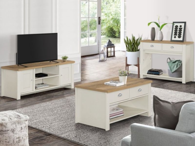 Birlea Highgate Cream And Oak Finish 2 Drawer Console Table