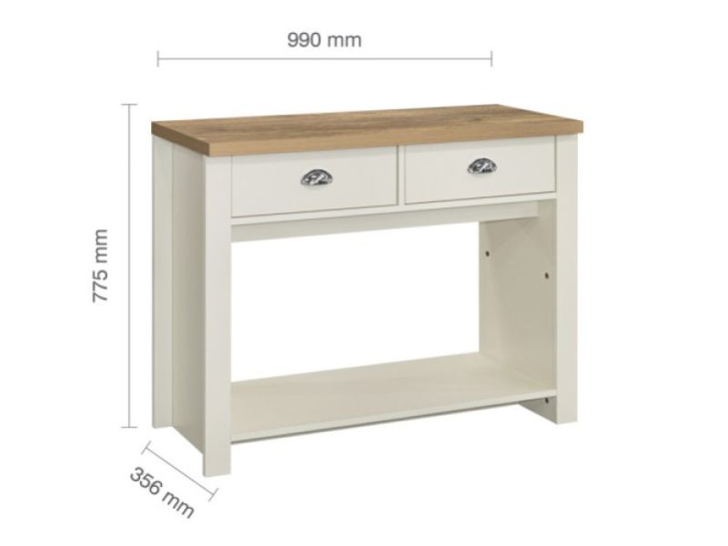 Birlea Highgate Cream And Oak Finish 2 Drawer Console Table