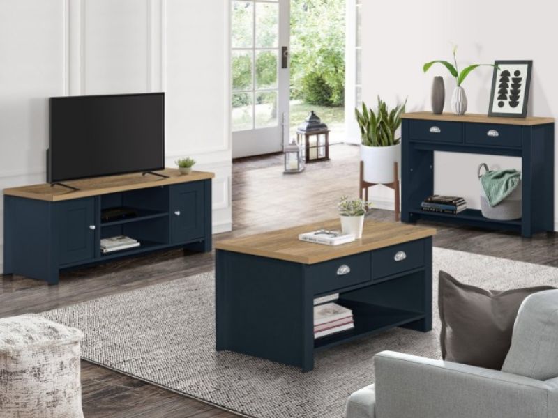 Birlea Highgate Navy Blue And Oak Finish 2 Drawer Console Table