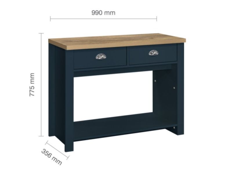 Birlea Highgate Navy Blue And Oak Finish 2 Drawer Console Table