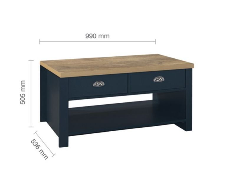 Birlea Highgate Navy Blue And Oak Finish 2 Drawer Coffee Table