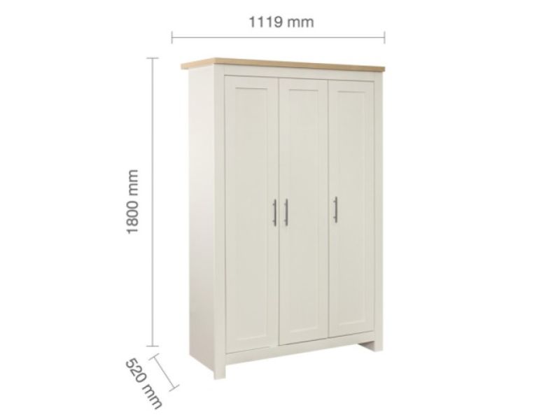 Birlea Highgate Cream And Oak Finish 3 Door Wardrobe