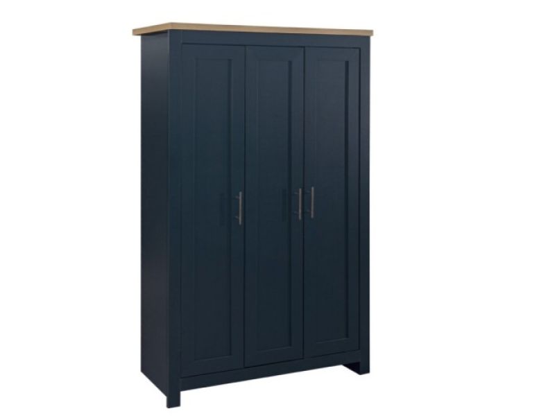 Birlea Highgate Navy Blue And Oak Finish 3 Door Wardrobe