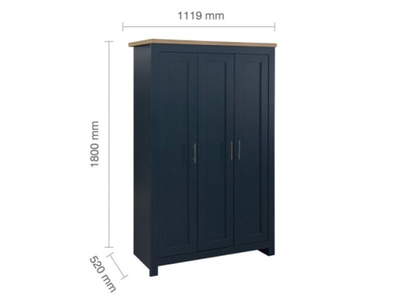 Birlea Highgate Navy Blue And Oak Finish 3 Door Wardrobe