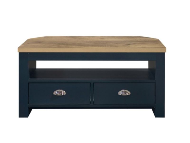 Birlea Highgate Navy Blue And Oak Finish Corner TV Unit