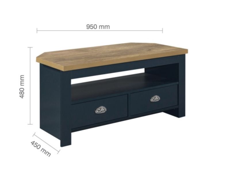 Birlea Highgate Navy Blue And Oak Finish Corner TV Unit