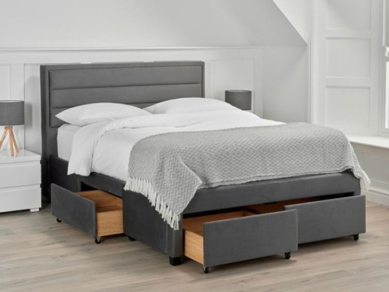LPD Greenwich 4ft6 Double Grey Velvet Fabric Storage Bed Frame