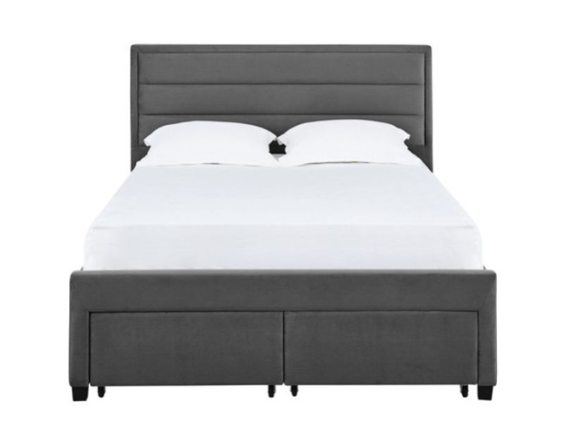 LPD Greenwich 4ft6 Double Grey Velvet Fabric Storage Bed Frame