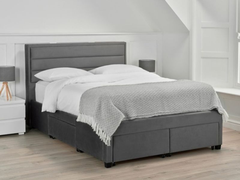 LPD Greenwich 5ft Kingsize Grey Velvet Fabric Storage Bed Frame