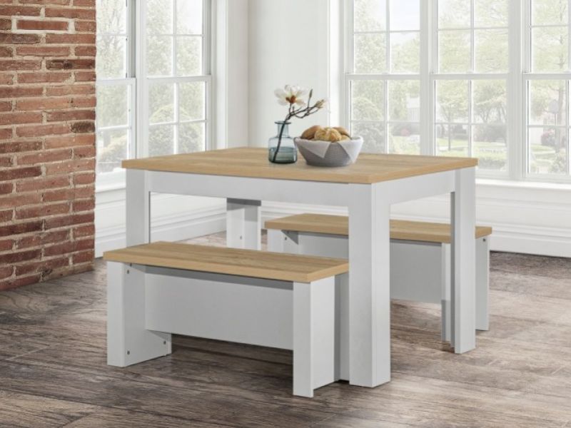 Birlea Highgate Grey And Oak Finish Dining Table And Bench Set