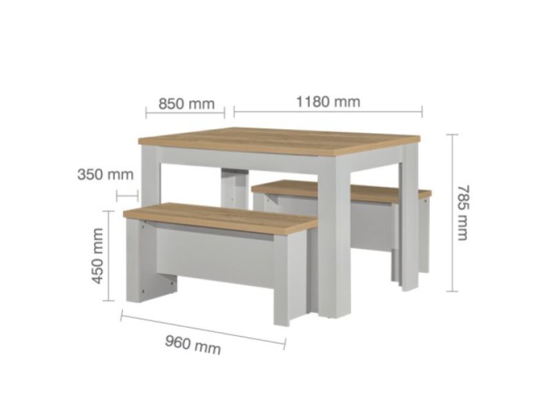 Birlea Highgate Grey And Oak Finish Dining Table And Bench Set