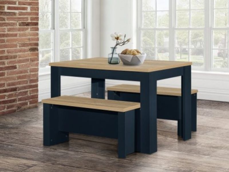Birlea Highgate Navy Blue And Oak Finish Dining Table And Bench Set
