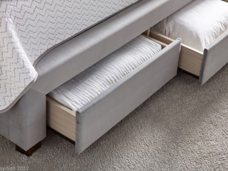Kaydian Vindolanda 5ft Kingsize Grey Velvet Fabric Bed With Drawers