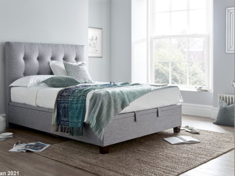 Kaydian Lumley 4ft6 Double Marbella Grey Fabric Ottoman Storage Bed