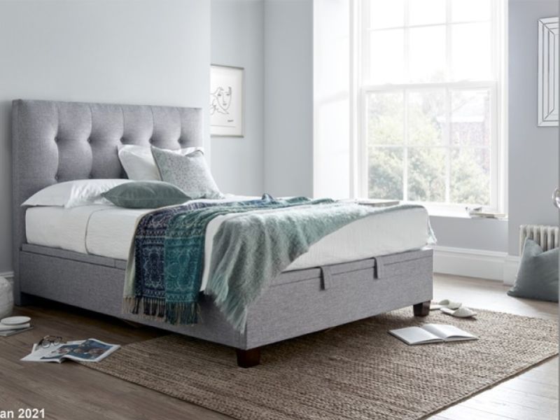 Kaydian Lumley 5ft Kingsize Marbella Grey Fabric Ottoman Storage Bed