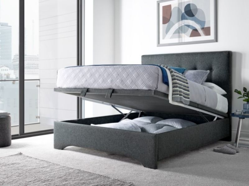 Kaydian Langley 5ft Kingsize Dark Grey Fabric Ottoman Storage Bed