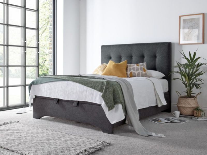Kaydian Langley 5ft Kingsize Dark Grey Fabric Ottoman Storage Bed