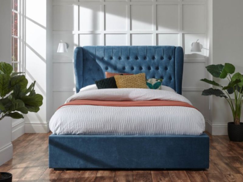 GFW Dakota 4ft6 Double Teal Upholstered Fabric Ottoman Bed Frame