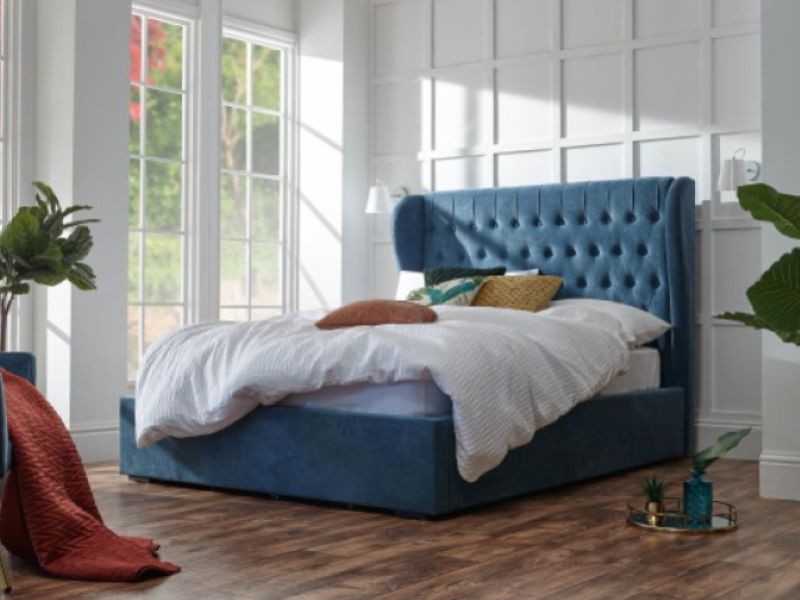 GFW Dakota 5ft Kingsize Teal Upholstered Fabric Ottoman Bed Frame